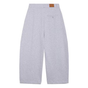 Men's Cotton Polyester Fleece <b>Joggers</b> Light Grey Heavyweight <b>Wide</b> <b>Leg</b> Trousers Pleated Baggy Cropped Sweatpants with Belt Loop - Product Image 3