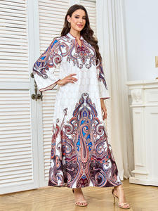 Nouvelle Jalabiya musulmane à col en V pour femmes, Ramadan 2026, Moyen-Orient, imprimé paisley, robe de style ethnique, robe islamique élégante de Dubaï - Product Image 4