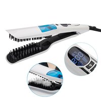 Lisseur de cheveux électrique en céramique 2 en 1 avec écran LCD, fer à lisser et peigne à vapeur pour usage domestique