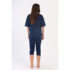 Ensemble de vêtements de nuit pour femmes, épaules dénudées, manches courtes, col ovale, Capri avec poignets ovales - Product Image 1