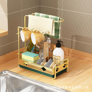 Égouttoir de rangement mural Najie pour évier de cuisine avec plateau, support multifonctionnel pour torchons et serviettes, design carré - Product Image 3