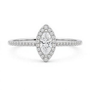 Anillo de compromiso de oro blanco con diamantes cultivados en laboratorio, corte marquesa y halo, para mujer - Product Image 1