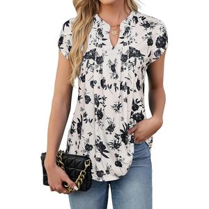 FOXA Blusa con estampado floral para mujer, de gasa, transpirable, holgada, informal, para el trabajo, estilo bohemio de verano - Product Image 1