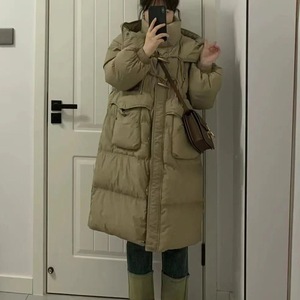 Giacca di cotone all'ingrosso a basso prezzo per <span class=keywords><strong>donna</strong></span> stile medio-<span class=keywords><strong>lungo</strong></span> con cappuccio e vita Cinching effetto dimagrante grande tasca - Product Image 1