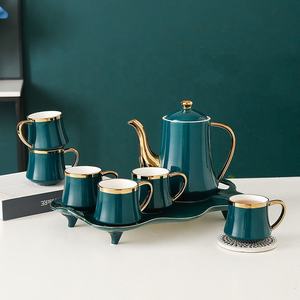 Ensemble de tasses à thé et à café pour la maison européenne, avec bordure dorée, ensemble de théière et de pot à eau avec plateau en céramique - Product Image 3