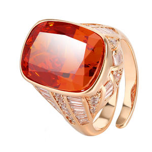 Bijoux de haute qualité, écologiques, en cuivre plaqué or rose, éclat éblouissant, anneau serti de zircon rouge 12*16 mm pour femmes - Product Image 1