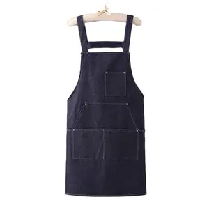 Black Kitchen Home Bib Apron For Women Custom Embroidered Logo Chef Cooking Denim Chef Canvas Apron With Pockets