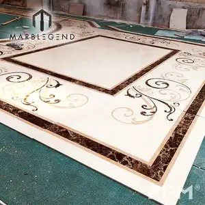 Inposição bege design de piso de mármore, jato de água clássico medallion azulejos para decoração da vila