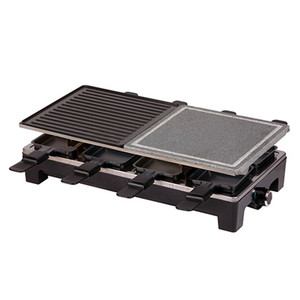 Appareil à <span class=keywords><strong>raclette</strong></span> électrique domestique en bambou 1200W avec 8 poêles à griller, demi-plaque antiadhésive, demi-plaque en pierre - Product Image 4