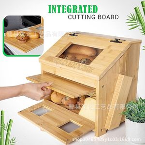 <b>Bread</b> Storage Box Double Layer Flip Top With <b>Knife</b> Holder Desktop <b>Bread</b> Display Cabinet Solid Color Rectangle - Product Image 3