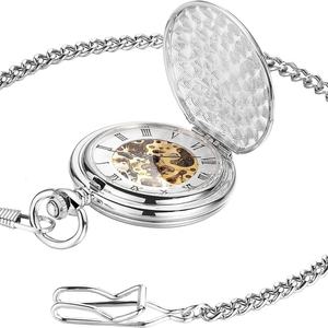 Montre de poche mécanique classique Besseron à double mouvement fluide avec chaîne pour homme - Product Image 2