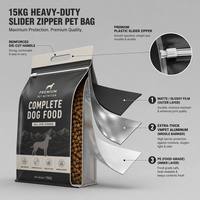 Sac pour aliments pour animaux de compagnie avec fermeture éclair coulissante et poignée, imprimé sur mesure, anti-odeur, grande capacité 5-15 kg, sac robuste pour croquettes pour chien