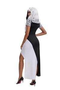 Costume de Voleuse Noir et Blanc pour <span class=keywords><strong>Femme</strong></span> avec Cape en Fausse Fourrure Tachetée et Gants Rouges – Tenue de Spectacle Scénique en Gros - Product Image 4