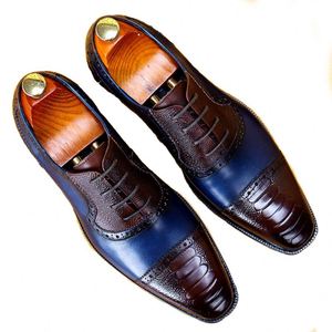 Chaussures Oxford pour homme de luxe haut de gamme, en cuir italien artisanal, multicolores, à bout carré, pour mariage et affaires, automne - Product Image 4