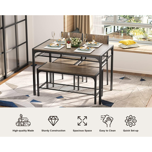 Modern 4 Piece Rectangular Wooden <strong>Dining</strong> <strong>Table</strong> Set for 4 Kitchen <strong>Table</strong> and 2 Chairs <strong>with</strong> <strong>Bench</strong> - Product Image 3