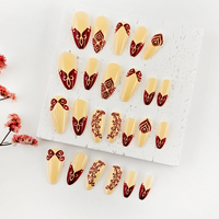 Tiebblove – Faux ongles à presser style henné, forme amande, 24 pièces/boîte, étanches, en acrylique de luxe, fournitures pour femmes