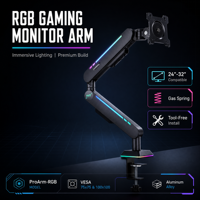 Soporte de Monitor para Juegos RGB con Resorte de Gas, Aluminio, Movimiento Completo, Giro de 360°, Inclinación, VESA 75 100, Gestión de Cables, Soporte de Escritorio