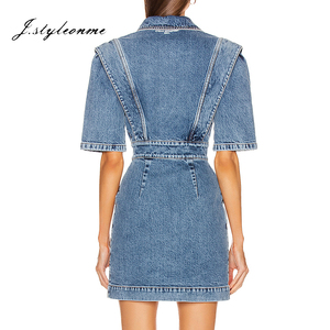 <span class=keywords><strong>Vestido</strong></span> <span class=keywords><strong>vaquero</strong></span> de <span class=keywords><strong>mujer</strong></span> de última moda al por mayor, minivestidos de <span class=keywords><strong>verano</strong></span> informales de manga corta con botones y cierres frontales - Product Image 6