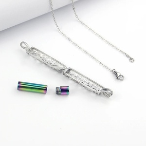 Cross-border New Stainless Steel <b>Memorial</b> Pet Ashes Pendant Necklace Plant Design Hollow Cylinder Charm Necklace - Product Image 3