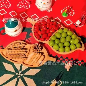 Plato de madera Shijie con divisiones y asa para servir frutas y postres - Product Image 2