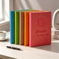 Carnet en cuir PU B5 18K 80GSM 100 feuilles, motif soleil souriant en relief, ligné, 5 couleurs, 72 pièces/carton, vente en gros