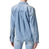 Ropa vaquera clásica para mujer, cuello extendido, manga larga, bolsillo en el pecho, camisa de otoño, ropa informal, blusa vaquera ligera para mujer