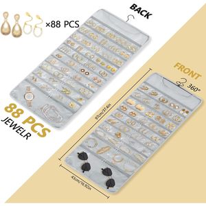 ที่เก็บเครื่องประดับแบบแขวน 88 ช่อง สองด้าน สีเทา สำหรับเก็บต่างหู นาฬิกา สร้อยคอ พับเก็บได้สำหรับการเดินทาง - Product Image 3