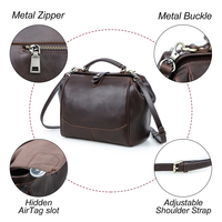 Tas Tangan Wanita Kulit Asli Premium Retro Berkualitas Tinggi, Model Terstruktur, Gaya Klasik Doctor Bag dengan Slot Pena & Gantungan Kunci