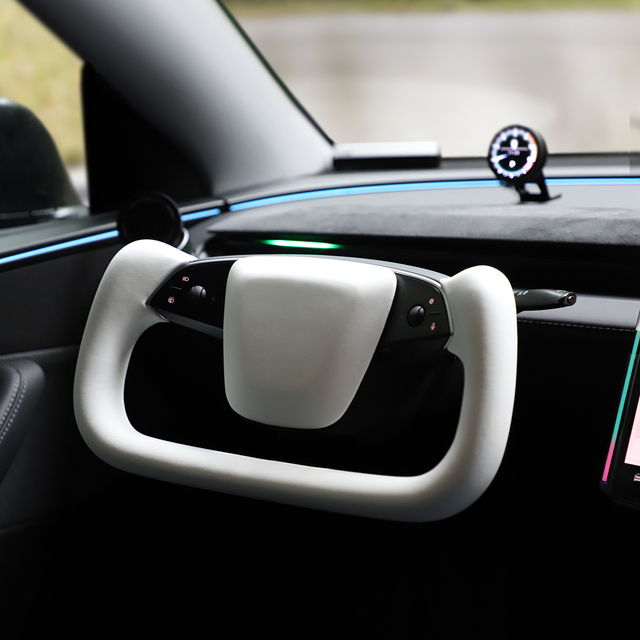 For Tesla Model Y Juniper Yoke Steering Wheel Customization Nappa Leather Highland Yoke Handle Heated Floating Steering Wheel
