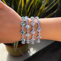 Bracelet élégant en rhodium plaqué, avec zircone rose, violette, verte, fleur, bracelet tennis blanc pour femmes et filles, bijoux pour tous les jours