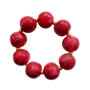 Fashion Beaded <b>Bracelet</b> <b>Red</b> Agate Round Beads Gold Plated 316L Stainless Steel Stretchable Jewelry For Women - Product Image 2