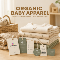 Étiquettes suspendues personnalisées pour soins de bébé, imprimées sur papier certifié écologique, pour marques de vêtements pour bébés EAZYPACK, personnalisables, MOQ 300