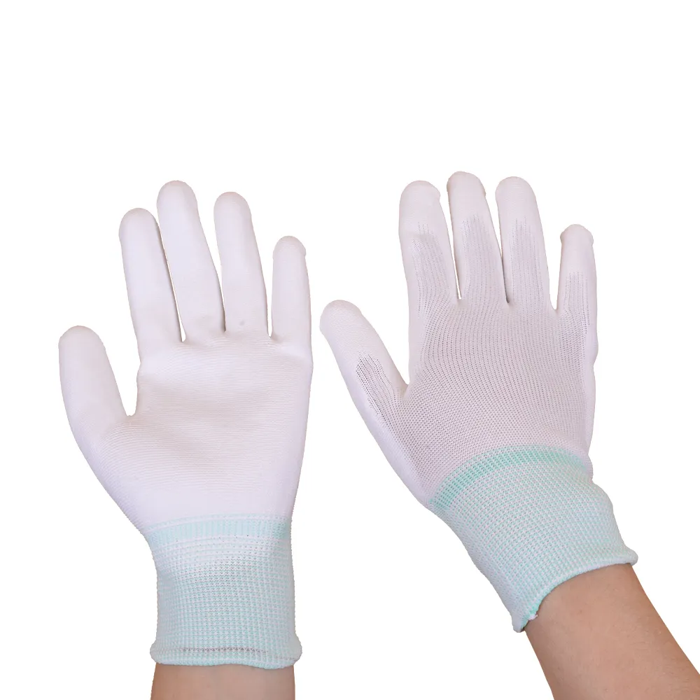 Guantes de PU con revestimiento de Palma, sin polvo, color blanco, gris