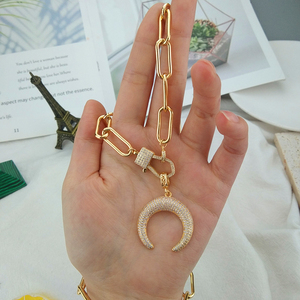 Hip Hop Style Brass Cubic Zirconia Chain Choker Necklace <strong>Star</strong>/<strong>Moon</strong>/Lightning Pendant Fashionable Jewelry Wedding Party - Product Image 3