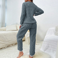 Ensemble deux pièces pour femmes, pyjama d'hiver, ensemble de vêtements de détente en flanelle chaude, pyjama à bordure en dentelle, vêtements de nuit amples