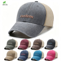 Gorra Trucker de Algodón Lavado Vintage de 5 Paneles con Corona Media Wins Flying, con Malla y Logotipo Bordado, Color Gris, para tu Marca