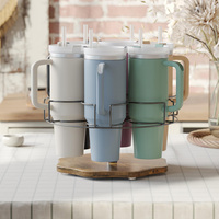 Support de rangement rotatif en métal avec base en bois pour gobelets Stanley et grandes bouteilles d'eau