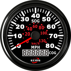 ECMS New All Black Waterproof 85mm 316L Stainless Steel Car Motorcycle Tractor Truck GPS Odometer <strong>Speedometer</strong> 80MPH Backlight - Product Image 1