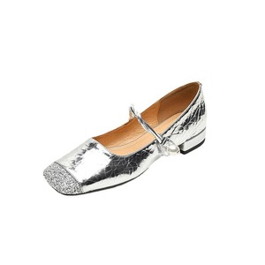 French Thick Heel Toe Pearl Fairy Lady's Shoes Women Spring Petites Sequin Flats Low Heel Flats - Product Image 5