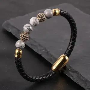 Bán Buôn Micro Zircon CZ Disco Bóng Charms Pulsera Dây Đeo Cổ Tay Mens Magnetic Clasp Đá Quý Hạt Da Chính Hãng Bọc Vòng Đeo Tay