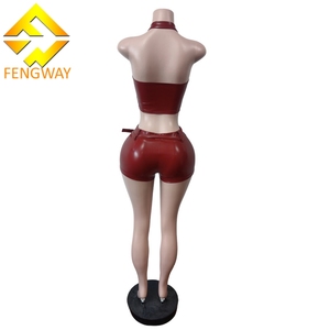 Conjunto <span class=keywords><strong>de</strong></span> Dos Piezas <span class=keywords><strong>de</strong></span> Shorts <span class=keywords><strong>de</strong></span> Piel Sintética Sólida y <span class=keywords><strong>Sexy</strong></span>, Moda <span class=keywords><strong>de</strong></span> Verano para Mujer, Top Corto Y2K, Shorts Elásticos y Ecológicos - Product Image 4