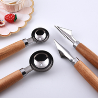 Fabriek Groothandel Keuken Gadgets 304 Rvs Meloen Scheppen & Ballers Lepel Carving Set Met Houten Handvat