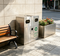 Poubelle extérieure à double compartiment en acier inoxydable brossé anti-traces de doigts, bac à déchets durable pour les rues publiques