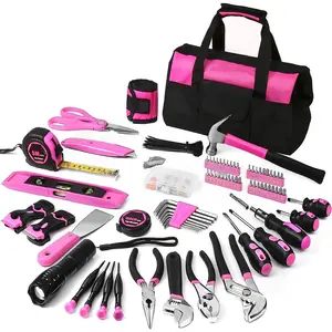 Juego de herramientas Rosa 207 piezas Ladys portátil reparación del hogar rosa púrpura lindo Kit de reparación hogar mujeres señora herramienta conjunto caja bolsa