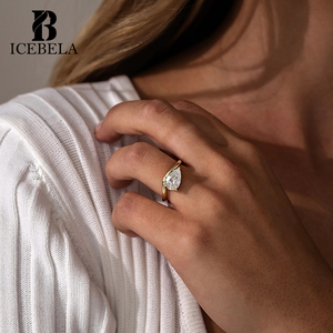 Anillos de Compromiso de Plata de Ley 925 al por Mayor, Joyería Fina de Lujo, Chapados en Oro, Curvos, con Circonita en Corte Pera para Chicas - Product Image 2