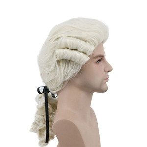 Perruque de costume baroque bouclée grise, blanche et noire pour homme, <span class=keywords><strong>avocat</strong></span>, juge - Perruque synthétique longue de luxe pour <span class=keywords><strong>adulte</strong></span>, Halloween, cosplay - Product Image 6