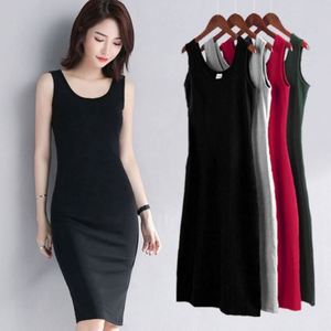 New Fashion Women Girls Summer Slim Vest Breathable Washable Sleeveless Solid Color <b>Maxi</b> Casual Dress 100% Polyester Plain Dyed - Product Image 2