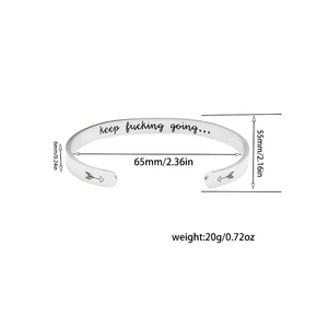 패션 레터 패턴 커프 뱅글 팔찌 (여성 & 남성용), 스테인리스 스틸 주얼리, 영감을 주는 팔찌, 'Keep Going' 각인 - Product Image 6