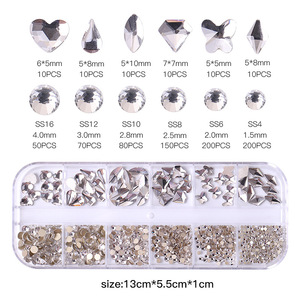 12 Grilles de Strass Mixtes AB pour Ongles – Cristaux 3D Dorés, Roses, Rouges, Pierres en Verre Diamantées, Décorations Plates pour Ongles, Breloques pour Ongles - Product Image 3