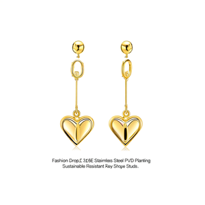 Boucles d'oreilles pendantes tendance en acier inoxydable 316L plaqué or PVD, durables et résistantes, en forme de cœur - Product Image 2